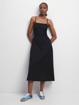 Women's Black Open Back Maxi Dress