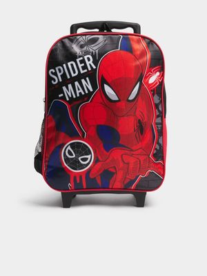 Jet Kids Red/Black Spiderman Trolley School Bag