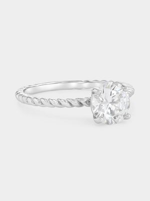 Sterling Silver Cubic Zirconia Round Solitaire Rope Ring