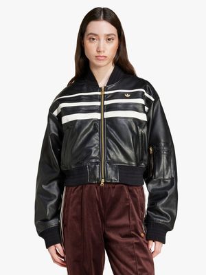 adidas Originals Women's Premium Pleather Black Bomber Jacket