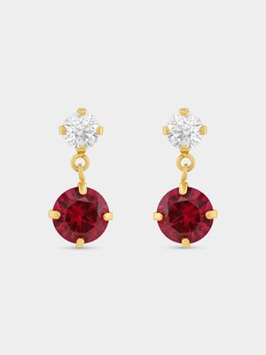 9ct Yellow Gold Red & White Cubic Zirconia Drop Earrings