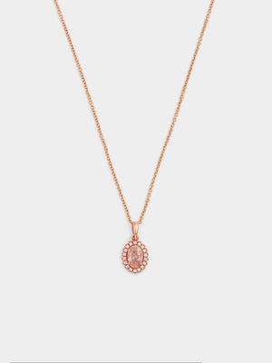 9ct Rose Gold Pink Cubic Zirconia Oval Halo Pendant