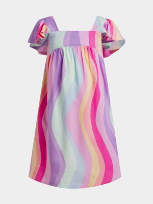 Younger Girl's Pink Rainbow Swirl Dress