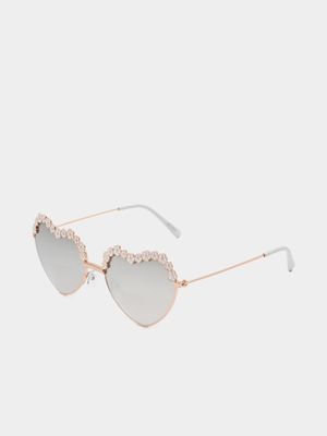 Girl's White Heart Floral Sunglass