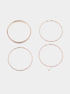 Girl's Rose Gold 4-Pack Heart Bangles