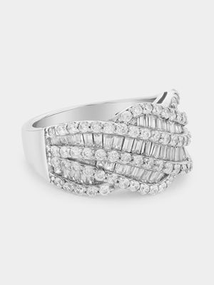 Sterling Silver Cubic Zirconia Baguette Crossover Ring