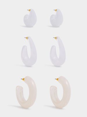 Women's White 3-Pack Earrings Set