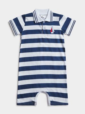 Jet Infant Boys Navy/White Striped Golfer Romper