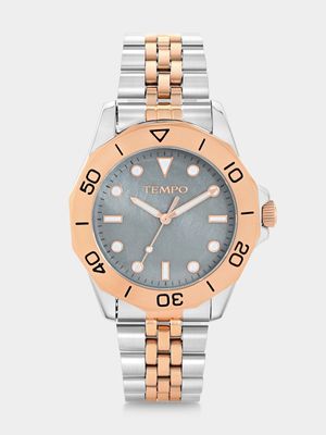 Tempo Rose Plated Grey Mother Of Pearl Dial Two-Tone Bracelet Watch