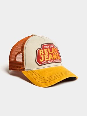 Men's Relay Jeans Branded Badge Orange Trucker Cap