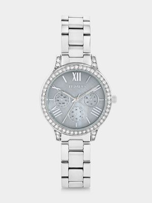 Tempo Silver Plated Grey Mother Of Pearl Dial Bracelet Watch