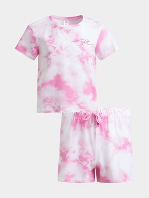 Jet Older Girls Pink/White Tie Dye Pyjama Set