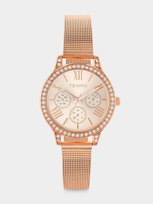 Tempo Rose Plated Silver Tone Dial Mesh Watch