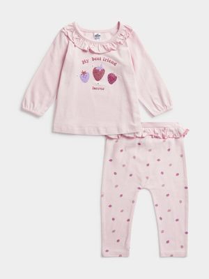 Jet Toddler Girls Pink Strawberries Vest & Leggings Set