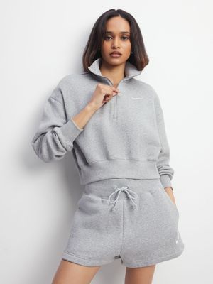 Nike Women's NSW Phoenix Fleece Women's 1/2-Zip Cropped Grey Sweatshirt