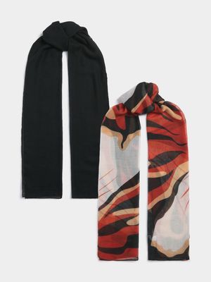 Jet Women's Burnt Orange/Black 2 Pack Scarves