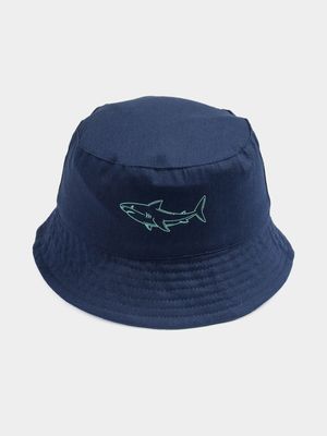 Boy's Navy Shark Reversible Bucket Hat