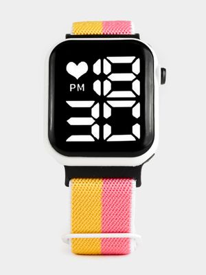 Girl's Pink & Yellow Striped Digital Watch