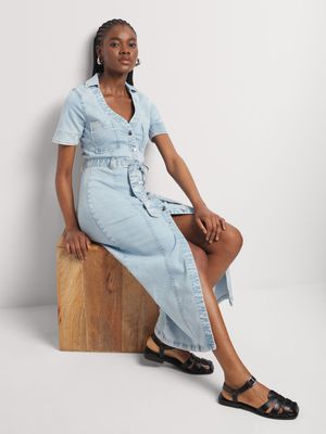 News Denim Button Through Denim Dress