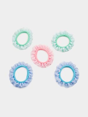 Girl's Blue & Green 5-Pack Ruffle Scrunchies