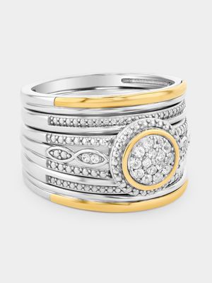 Yellow Gold & Sterling Silver White Sapphire Round Cluster Ring