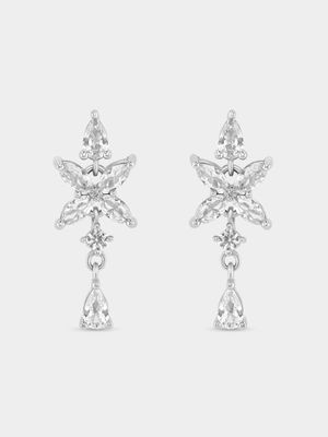 Sterling Silver White Sapphire Marquise Nature Drop Earrings