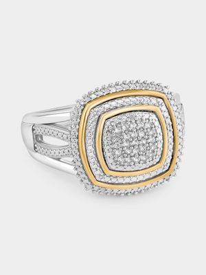 Yellow Gold & Sterling Silver White Sapphire Cushion Double Halo