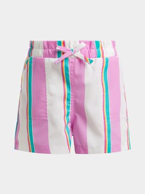 Older Girl's White & Pink Striped Shorts