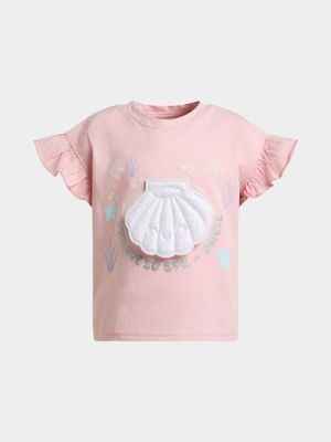 Younger Girl's Pink 3D Graphic Print T-Shirt