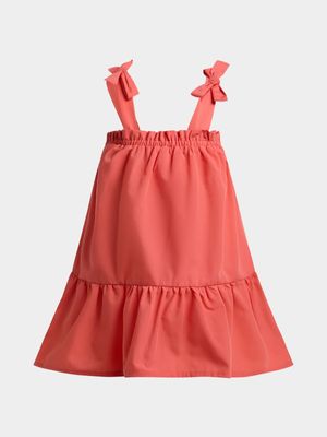 Younger Girl's Orange Tiered Bow Dress