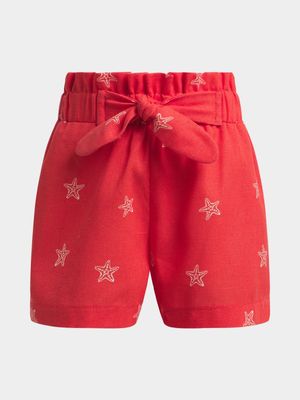 Younger Girl's Orange Starfish Paperbag Shorts