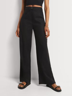 Linen Blend Front Dart Wide Leg Pants