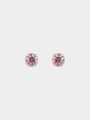 Gold Plated Rose Shimmer Cubic Zirconia Round Stud Earrings