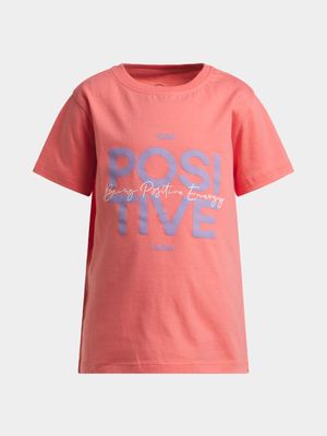 Girls TS Positive Graphic Cotton Coral Tee