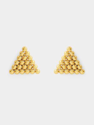 Stainless Steel Gold Tone Bubble Triangle Stud Earrings