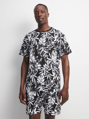 Jet Men's Black/White Leaf Print T-Shirt