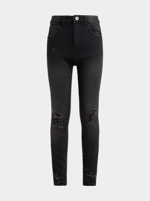 Jet Older Girls Black Ripped Skinny Jeans