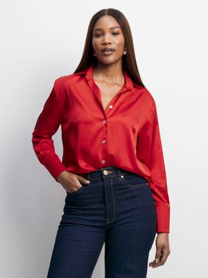 Jet Women's Red Satin Blouse