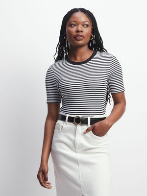 Jet Women's Black/White Stripe Rib T-Shirt