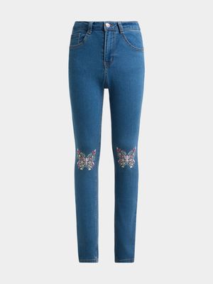 Jet Younger Girls Blue Butterfly Skinny Jeans