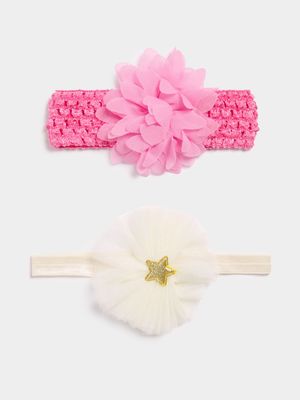 Jet Infant Girls Pink/Yellow 2 Pack Bow & Crochet Headbands