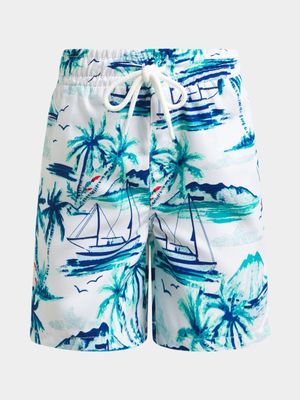 Jet Younger Boys White Palm Trees Swim Shorts