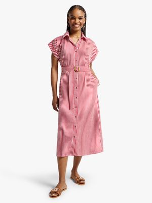 Jet Women's Red/White Stripe Linen Shirt Dress