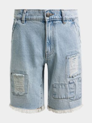 Jet Younger Boys Light Blue Ripped Denim Shorts