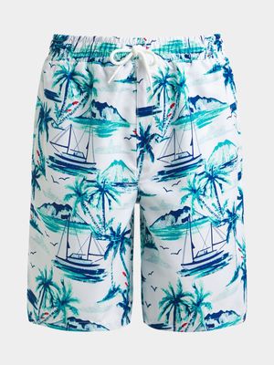 Jet Younger Boys White Palm Trees Swim Shorts