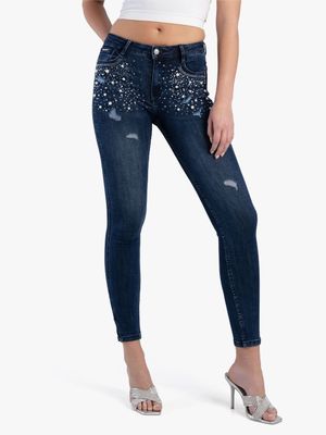 Sissy Boy Pearl Detail Mid Waist Skinny Jeans