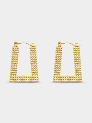 Stainless Steel Gold Tone Bobble Beaded Square Hoops