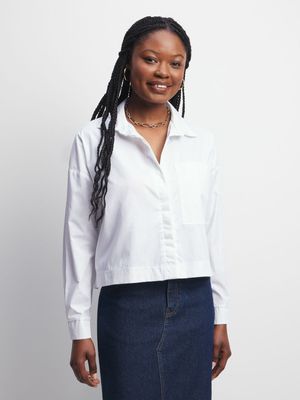 Jet Women's White Cropped Poplin Shirt