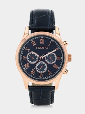 Tempo Rose Plated Blue Dial Blue Leather Watch