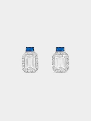 Blue & White Sapphire in Sterling Silver Stud Earrings